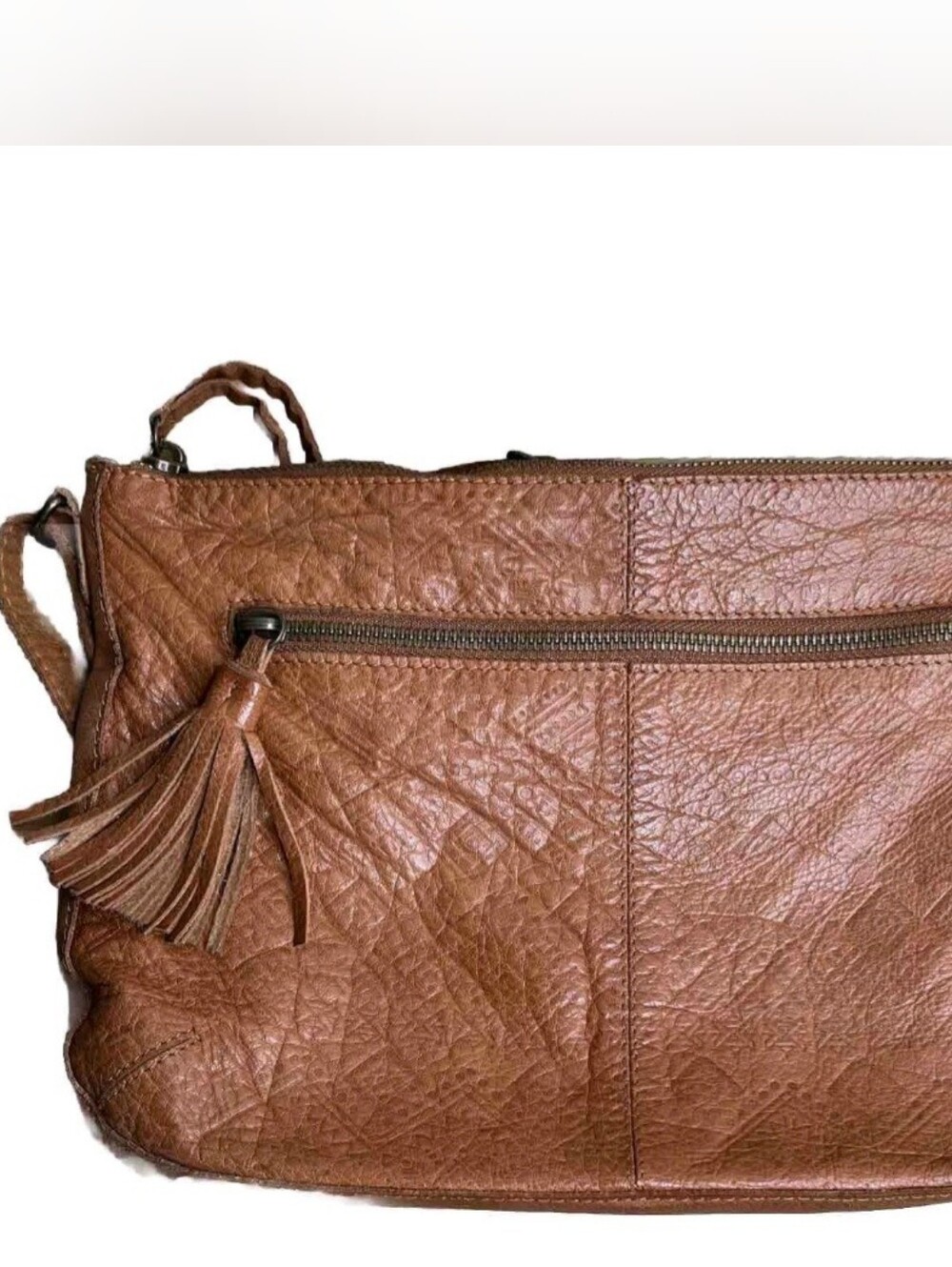 Day & Mood Brown Leather Tassel Zip Crossbody Bag